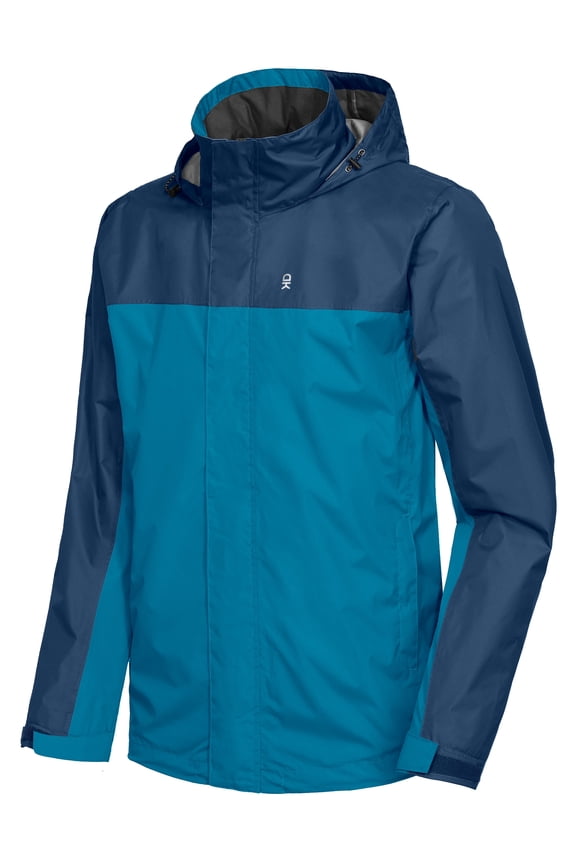 Men's Waterproof Rain Jacket Outdoor Lightweight Rain Shell Coat Deep Blue/Aqua XL