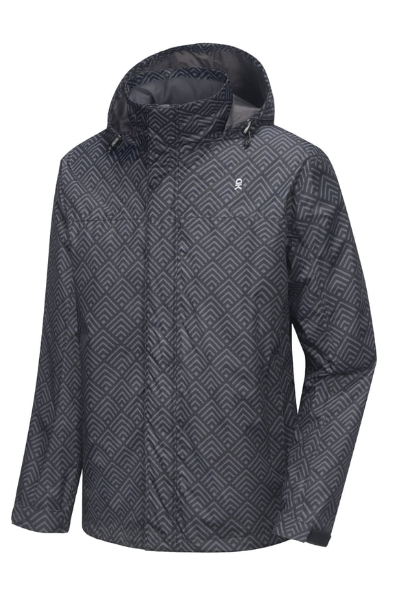 Men's Waterproof Rain Jacket Outdoor Lightweight Rain Shell Coat Grey/Black L