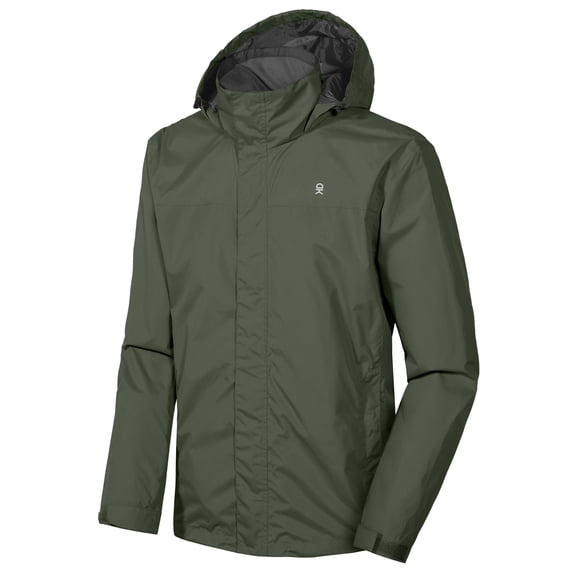 Men's Waterproof Rain Jacket, Lightweight Windproof for Hiking Travel Military Olive Size S