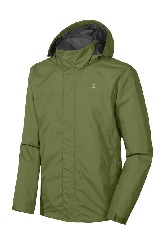 Men's Waterproof Rain Jacket Outdoor Lightweight Rain Shell Coat for Hiking,Golf,Travel Olive Size S