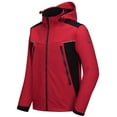 thumbnail image 1 of Little Donkey Andy Men's Waterproof Softshell Jacket with Detachable Sleeves and Hood, Fleece Mountain Ski Snow Rain Coat Red Size L, 1 of 7
