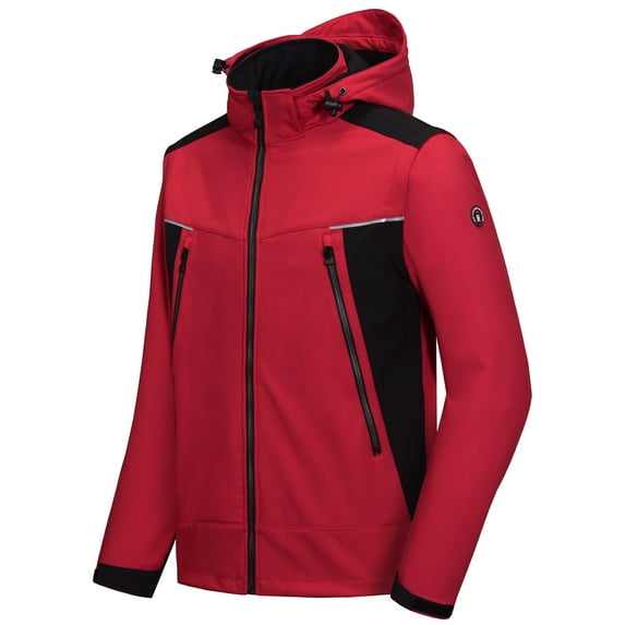 Little Donkey Andy Men's Waterproof Softshell Jacket with Detachable Sleeves and Hood, Fleece Mountain Ski Snow Rain Coat Red Size M