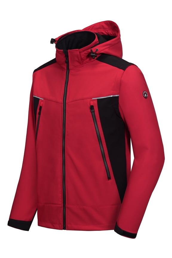 Men's Waterproof Softshell Jacket with Detachable Sleeves and Hood, Fleece Mountain Ski Snow Rain Coat Red Size S