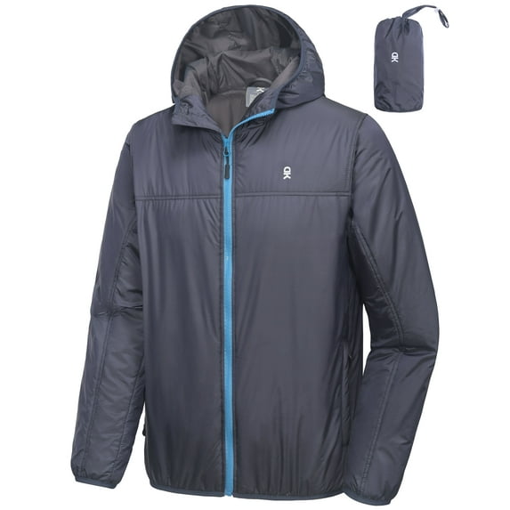 Little Donkey Andy Men's Waterproof Winter Jacket, Lightweight Warm Thermal Outdoor Shell with Hood for Hiking Travel Golf Type B Insulation Navy Blue 2XL