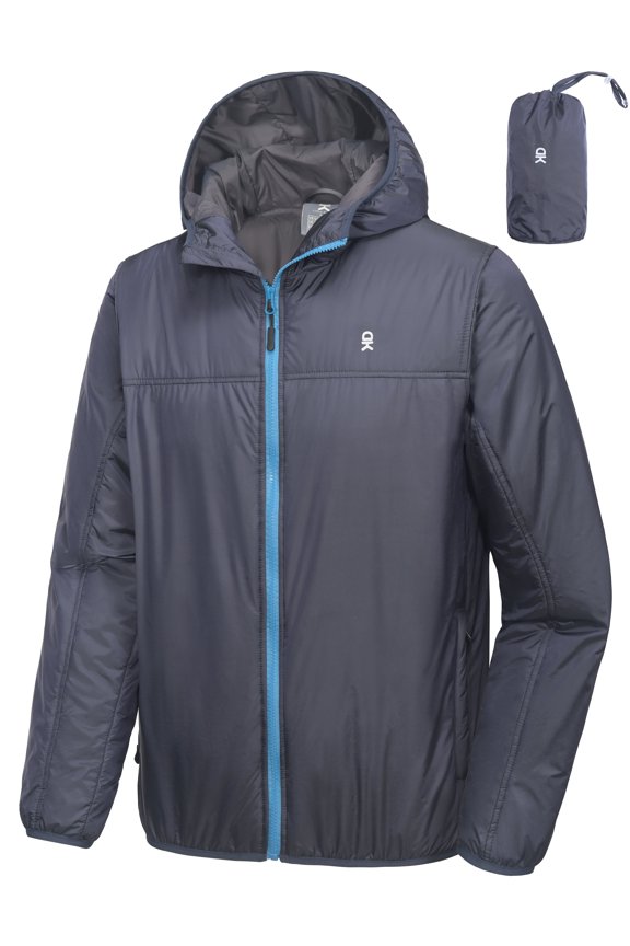 Men's Waterproof Winter Jacket, Lightweight Warm Thermal Outdoor Shell with Hood for Hiking Travel Golf Type B Insulation Navy Blue M