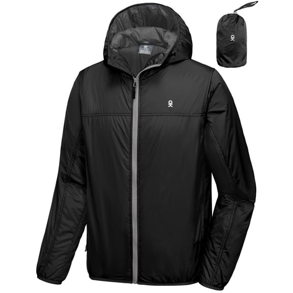 Little Donkey Andy Men's Waterproof Winter Jacket, Lightweight Warm Thermal Outdoor Shell with Hood for Hiking Travel Golf Type B Insulation Black S