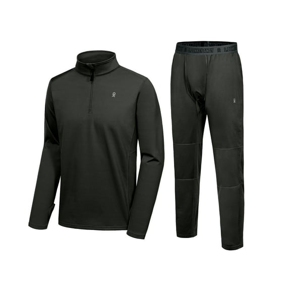 Little Donkey Andy Men's Winter Fleece Pajama Set Warm Long Sleeve Pjs Quarter Zip Sleepwear Lounge Pants With Fly Black S