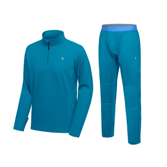 Little Donkey Andy Men's Winter Fleece Pajama Set Warm Long Sleeve Pjs Quarter Zip Sleepwear Lounge Pants With Fly Swedish Blue XXL