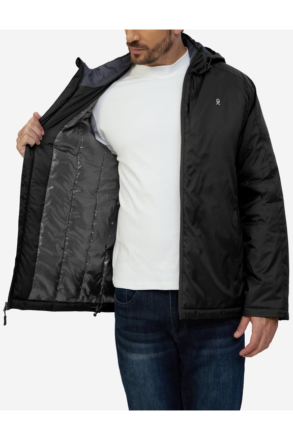 Men's Winter Heat Reflective Jackets Water-Resistant Detachable hooded Insulated Thermal Ski Snow Coat Black L