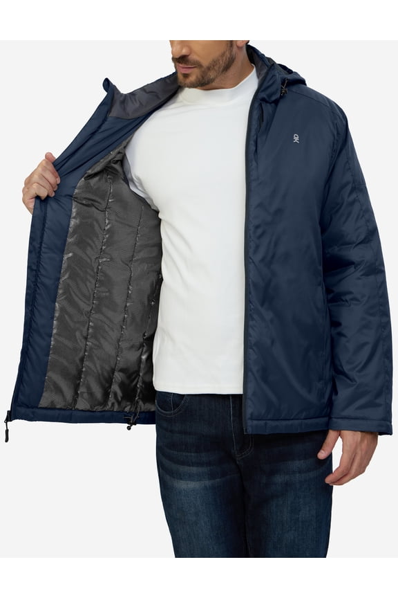 Men's Winter Heat Reflective Jackets Water-Resistant Detachable hooded Insulated Thermal Ski Snow Coat Drak Blue L