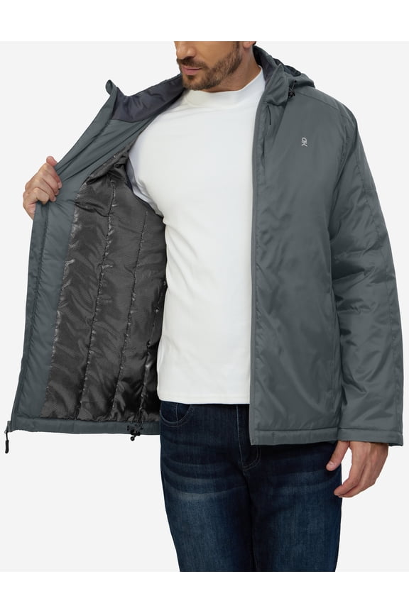 Men's Winter Heat Reflective Jackets Water-Resistant Detachable hooded Insulated Thermal Ski Snow Coat Gray S