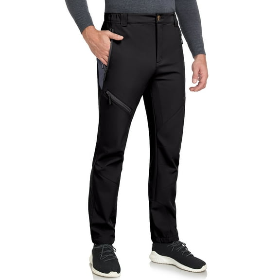 Little Donkey Andy Men's Winter Snow Pants - Softshell Insulated, Fleece Lined & Water Resistant for Hiking Ski, Black Size M