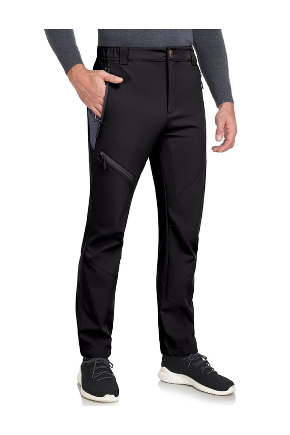 Men's Winter Snow Pants - Softshell Insulated, Fleece Lined & Water Resistant for Hiking Ski, Black Size M