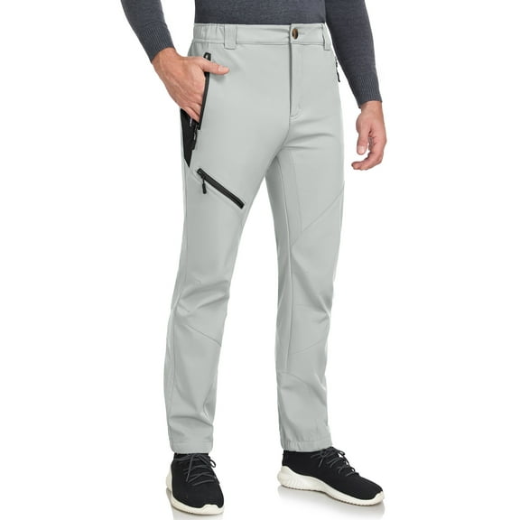 Little Donkey Andy Men's Winter Snow Pants - Softshell Insulated, Fleece Lined & Water Resistant for Hiking Ski, Light Gray Size XL