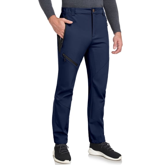 Little Donkey Andy Men's Winter Snow Pants - Softshell Insulated, Fleece Lined & Water Resistant for Hiking Ski, Navy Size L