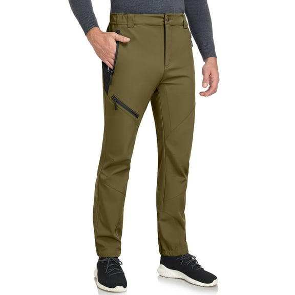 Little Donkey Andy Men's Winter Snow Pants - Softshell Insulated, Fleece Lined & Water Resistant for Hiking Ski, Olive Size XL