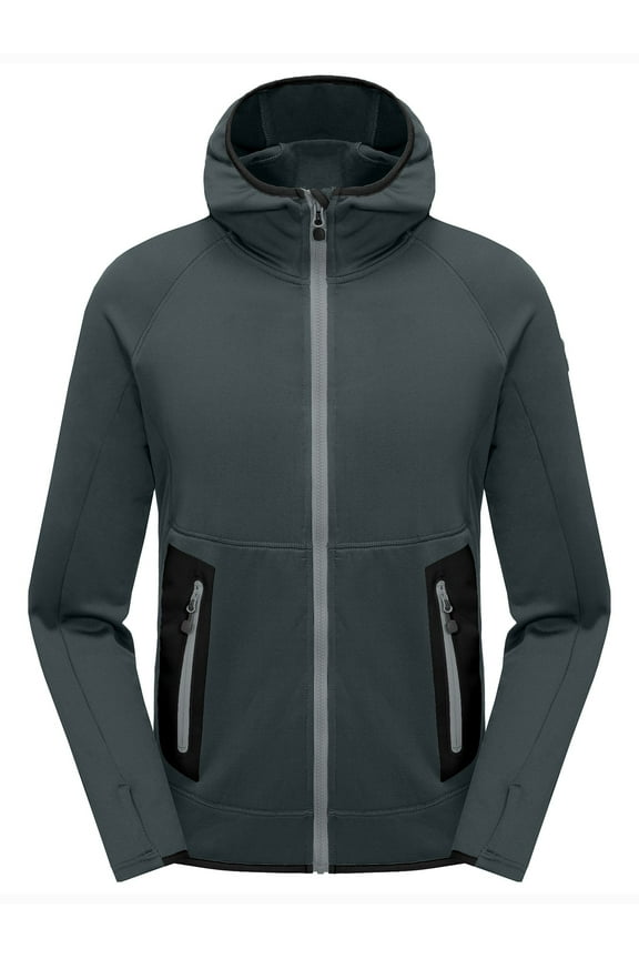 Men's Winter Ultra Stretch Warm Fleece Running Jacket Thumb Holes Hooded Coat Hiking Size XXL