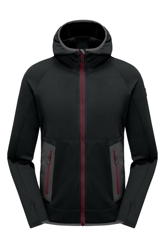 Men's Winter Ultra Stretch Warm Fleece Running Jacket Thumb Holes Thermal Hooded Coat Hiking Black XL