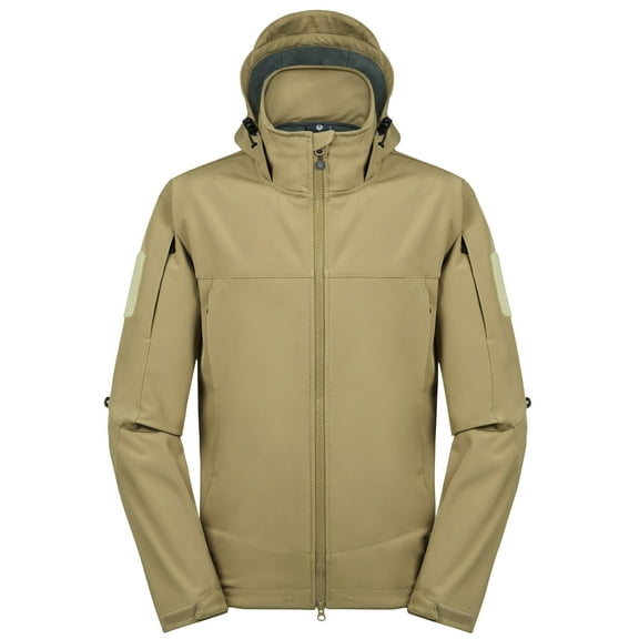 Little Donkey Andy Mens Water-Repellent Softshell Jacket, Hooded Military Tactical Jacket with Thermal Fleece Lined (Sand olor L)