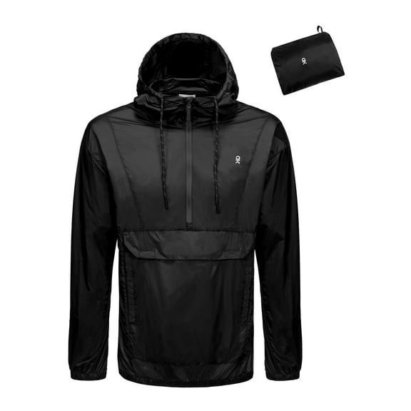 Little Donkey Andy Mens Water-Repellent Windbreaker Packable, Ultra Light Quick-Dry Light Jacket Half Zip Pullover (Black L)