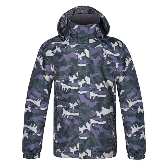 Little Donkey Andy Mens Waterproof Rain Jacket with Hood, Durable UV Protection Raincoat Breathable for Outdoor Hiking (Black Grey Camouflage M)