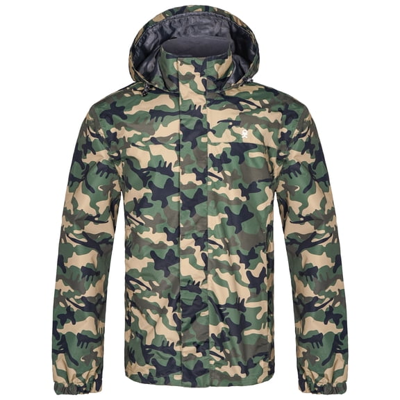 Little Donkey Andy Mens Waterproof Rain Jacket with Hood, Durable UV Protection Raincoat Breathable for Outdoor Hiking (Dark Green Camouflage XL)