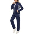 thumbnail image 1 of Women's 2Pc Full Zip Tracksuit, 4 Way Stretch Breathable with Reflective & Zipper Pockets for Gym Running Deep Blue L, 1 of 8