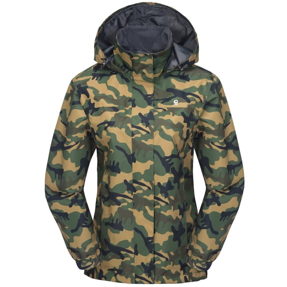 Little Donkey Andy Waterproof Rain Jacket for Women, UV Protection Lightweight Hooded Raincoat for Hiking, Travel (Dark Green Camouflage XL)
