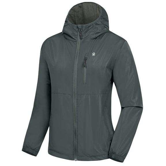 Little Donkey Andy Windbreaker for Women, Breathable Water Resistant Light Jacket with Hooded Iron Grey XL