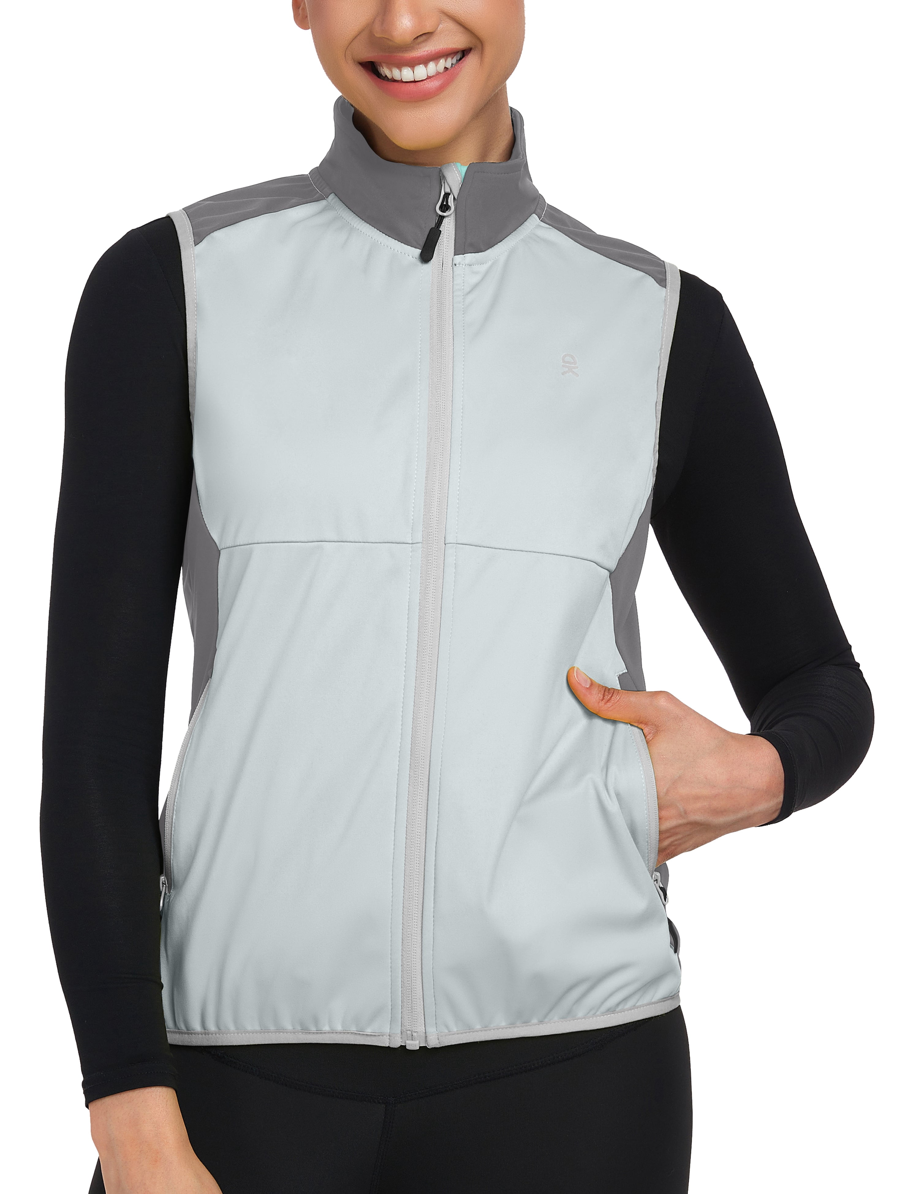 Little Donkey Andy Windproof Sleeveless Vest Jacket for Women, Water-Repellent Stretch Sports Vest for Cycling, Running (Light Grey L)