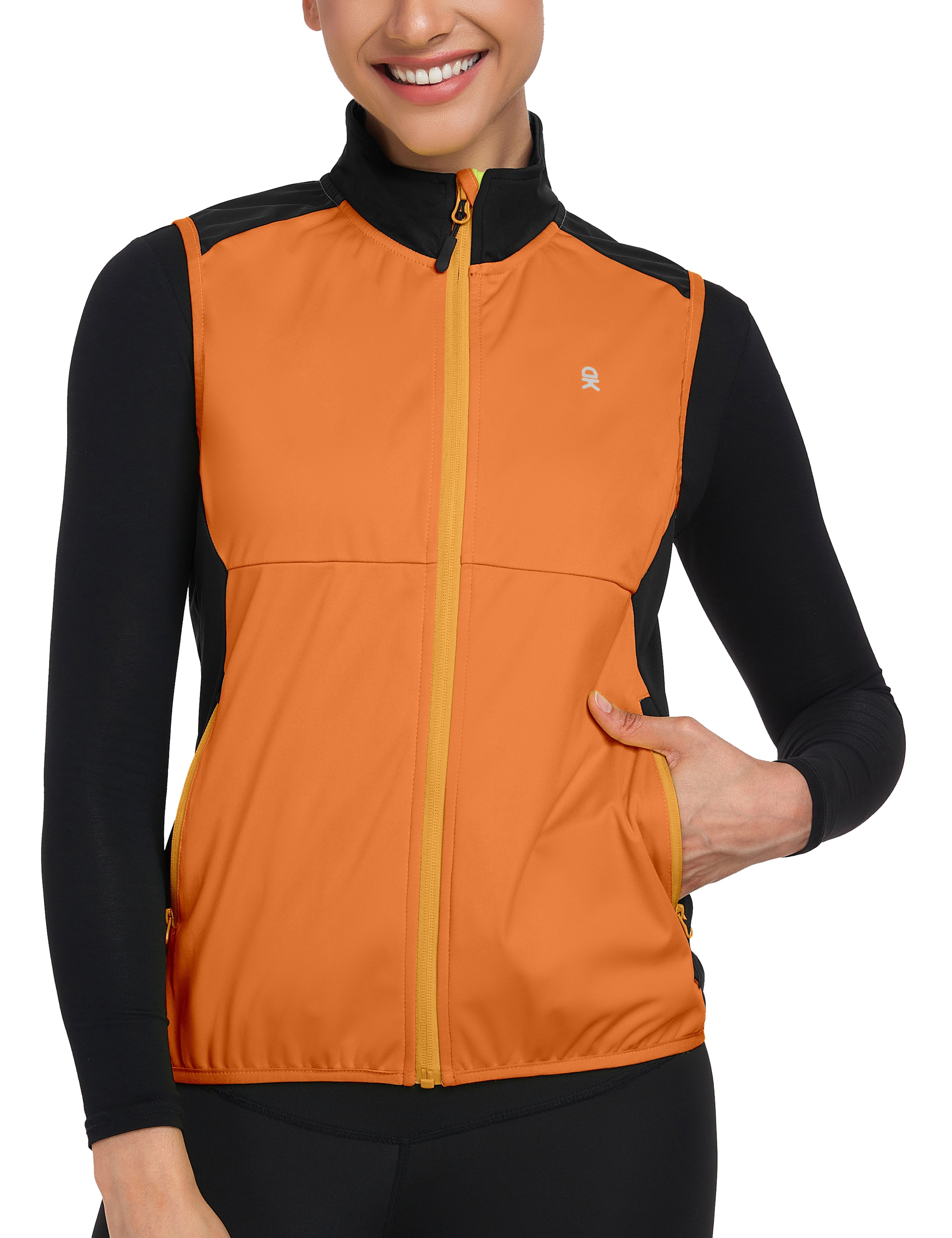 Little Donkey Andy Windproof Sleeveless Vest Jacket for Women, Water-Repellent Stretch Sports Vest for Cycling, Running (Orange L)