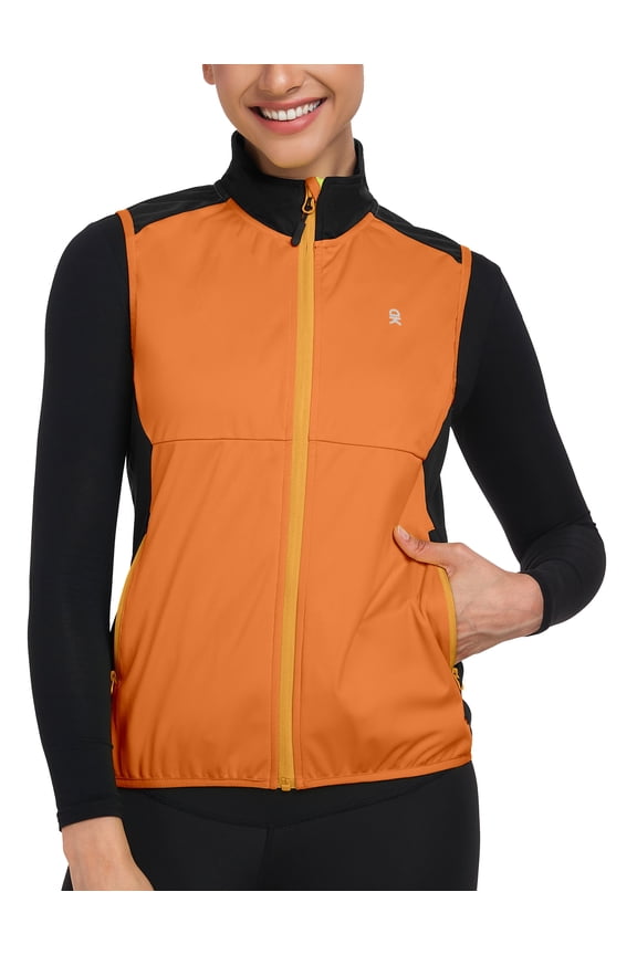 Windproof Sleeveless Vest Jacket for Women, Water-Repellent Stretch Sports Vest for Cycling, Running (Orange L)