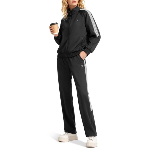 Little Donkey Andy Women 2 Piece Tracksuit Running Sweatsuit Set Soft Zip-up Jacket Elastic Waist Pants Athletic Outfit Black S