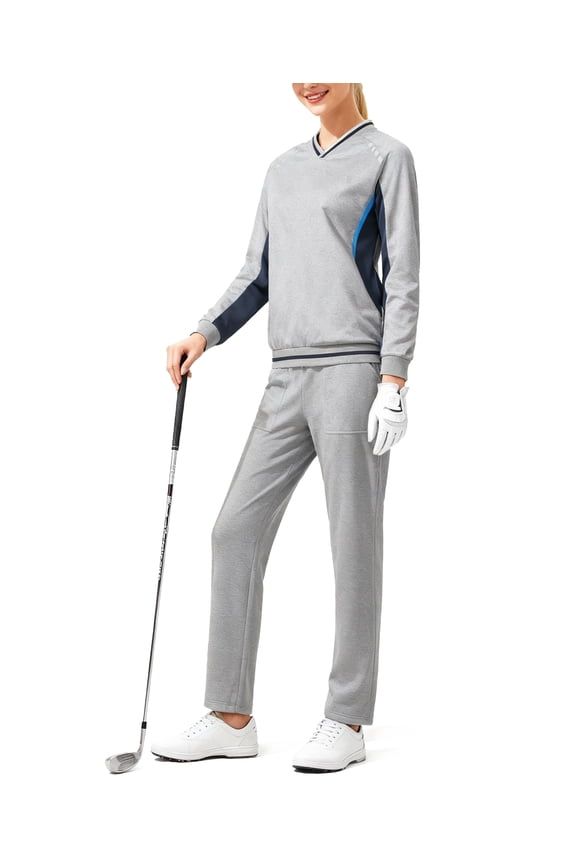 Women 2 Piece Tracksuit Running Sweatsuit Set Soft Zip-up Jacket Elastic Waist Pants Athletic Outfit Light gray-Navy S