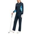 thumbnail image 1 of Women's 2Pc V Neck Tracksuit, 4 Way Stretch Breathable Reflective for Golf Running Casual Navy Light Blue XL, 1 of 8