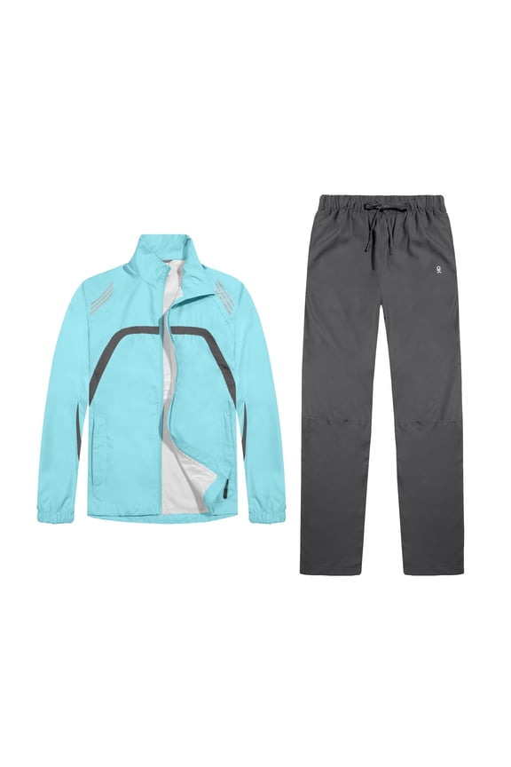 Women Lightweight Running Jacket 2 Pieces Set, Full Zip Track Sports Suits for Cycling, UV Protectiong (Angel Blue XL)