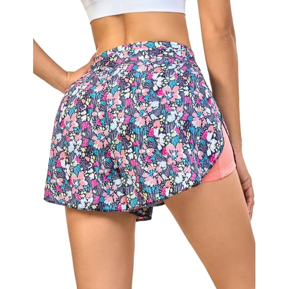 Little Donkey Andy Women's 2 in 1 Running Shorts, Lightweight Athletic Workout Gym Shorts Liner with Pockets (Colorful Pink XS)