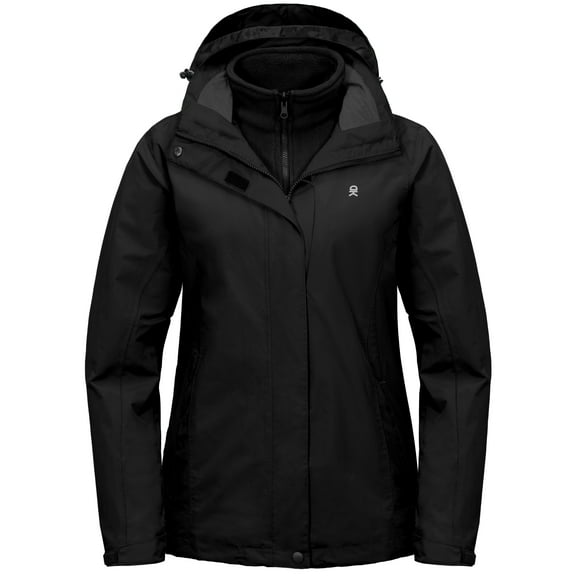 Little Donkey Andy Women's 3 in 1 Winter Ski Jacket Warm Fleece Liner Jacket Waterproof Windproof Snow Coat & Detachable Hood Black S