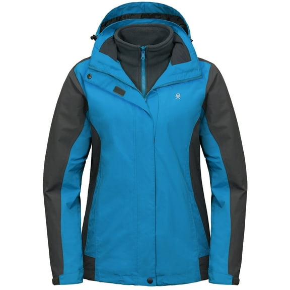 Little Donkey Andy Women's 3 in 1 Winter Ski Jacket Warm Fleece Liner Jacket Waterproof Windproof Snow Coat & Detachable Hood Blue/Grey M