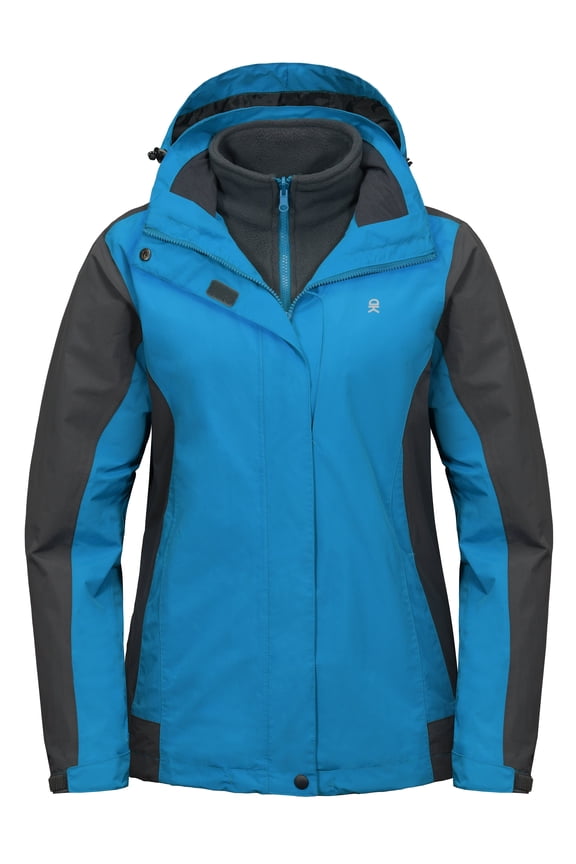 Women's 3 in 1 Winter Ski Jacket Warm Fleece Liner Jacket Waterproof Windproof Snow Coat & Detachable Hood Blue/Grey M
