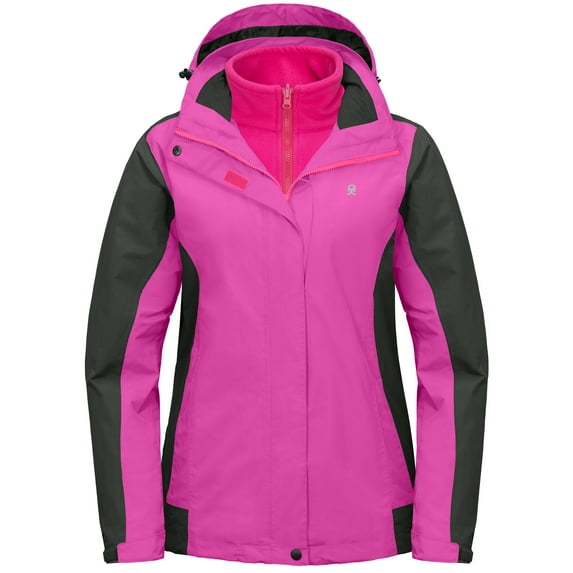 Little Donkey Andy Women's 3 in 1 Winter Ski Jacket Warm Fleece Liner Jacket Waterproof Windproof Snow Coat & Detachable Hood Rose/Grey M