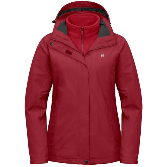 Little Donkey Andy Women's 3 in 1 Winter Ski Jacket Warm Fleece Liner Jacket Waterproof Windproof Snow Coat & Detachable Hood Tango Red S