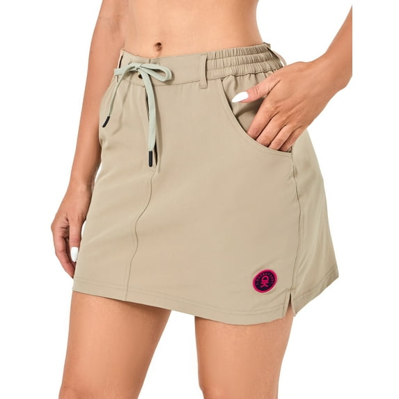 Little Donkey Andy Women's Athletic Golf Tennis Skort 16 Inches Build-in Shorts Sports Skirt with Pockets Khaki S