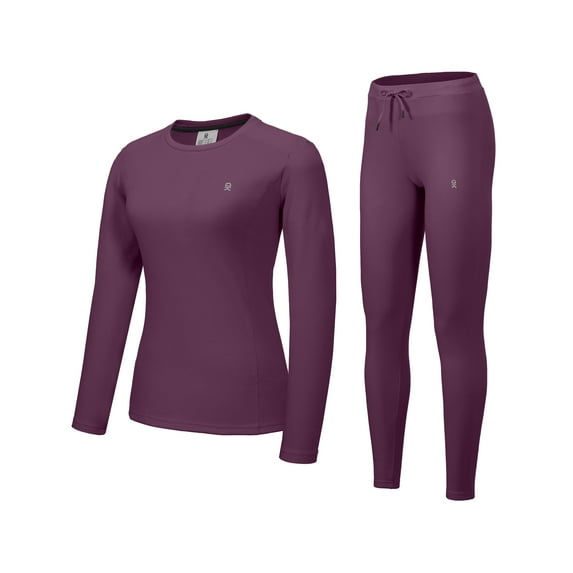 Little Donkey Andy Women's Fleece Lined Thermals Underwear Set Base Layer Long Johns Cold Weather Top Bottom Plum Caspia Large