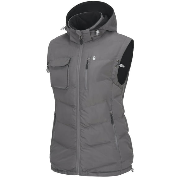 Little Donkey Andy Women's Fleece Puffy Vest Warm Sleeveless Puffer Jacket with Removable Hood for Golfing Hiking Grey S