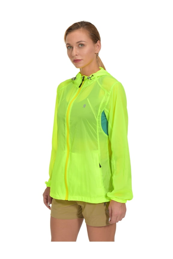 Women's Full Zip Sun Protection Hoodie Jacket Long Sleeve Shirt Running Hiking Golf Water Repellent UPF50 Fluorescent Yellow Large