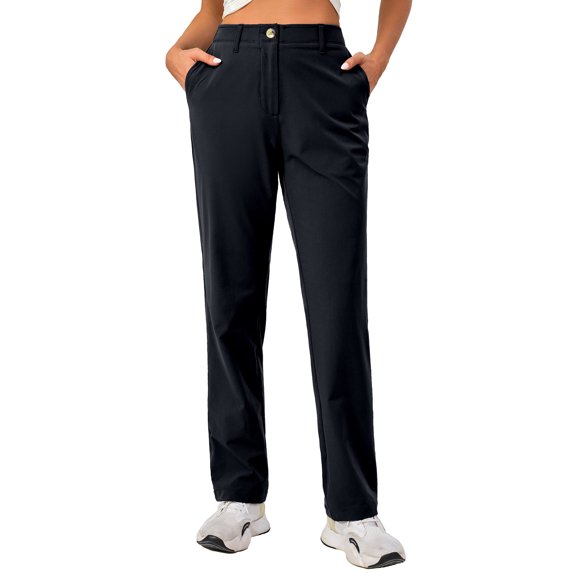 Little Donkey Andy Women's Golf Pants Stretch Quick Dry Business Casual Slacks with Pockets, Deep Black 2XL
