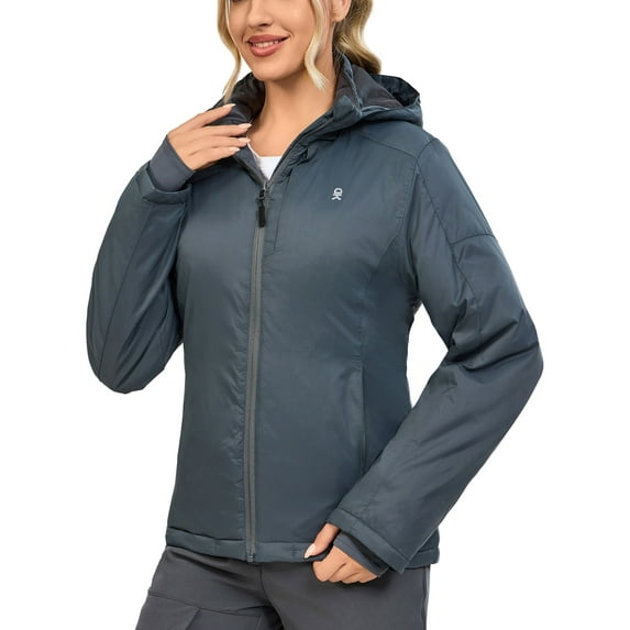 Little Donkey Andy Women's Heat Reflective Winter Warm Jackets with Hooded Water Resistant Windbreaker for Ski Snow Coat Gray S