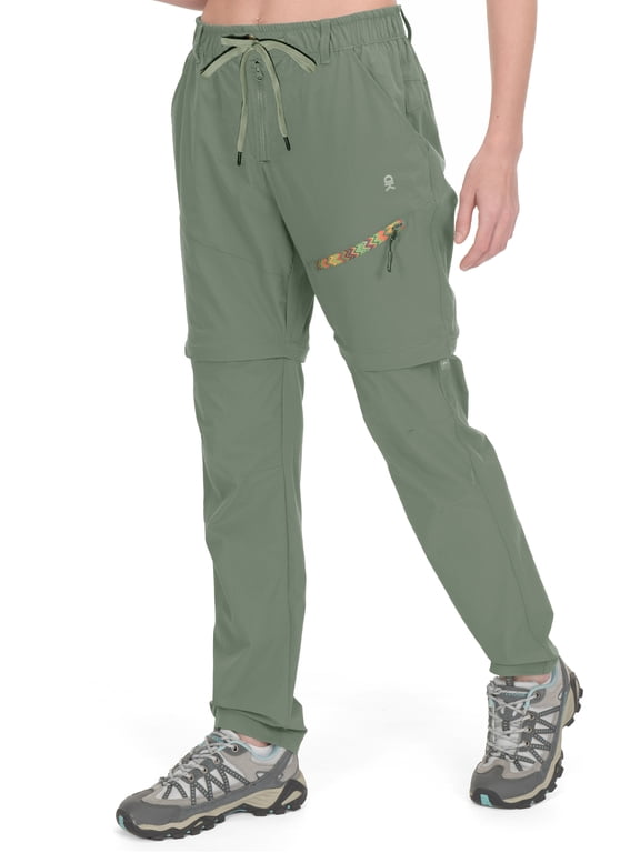 Women's Lightweight Zip Off Hiking Pants, Quick Dry UPF 50 with Zip Pockets for Travel Grey Green Size 2XL