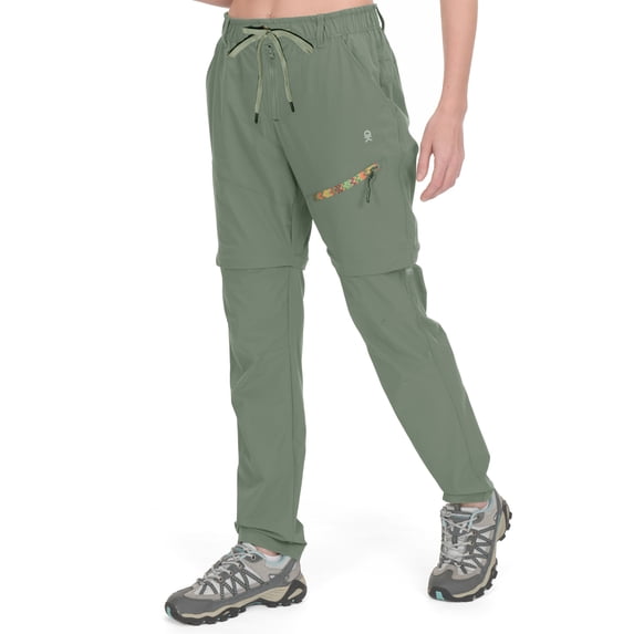 Women's Lightweight Zip Off Hiking Pants, Quick Dry UPF 50 with Zip Pockets for Travel Grey Green Size S